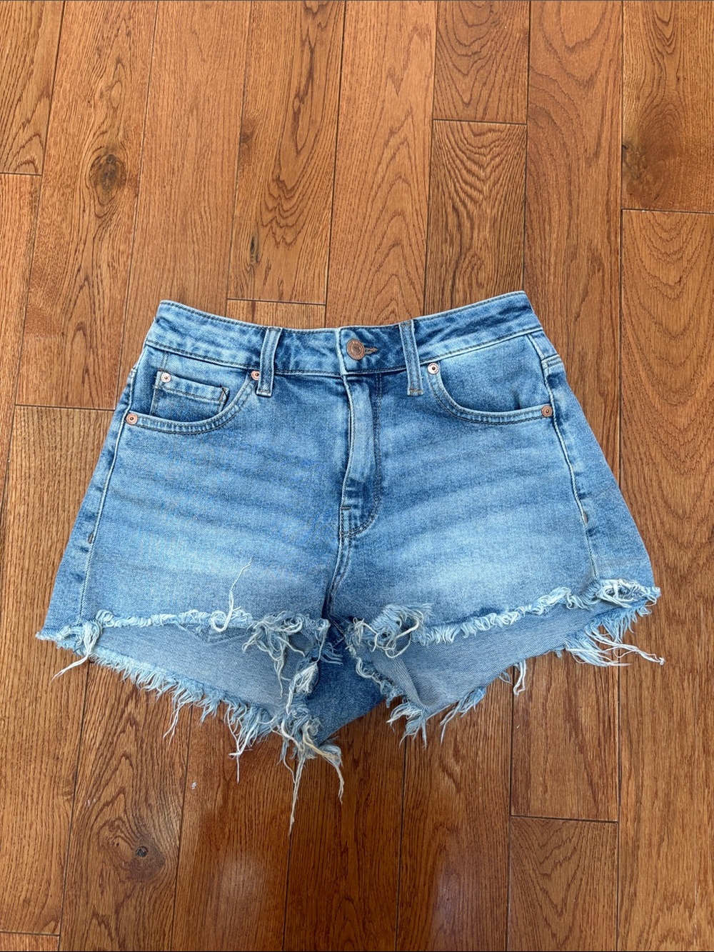 Mavi Light Blue Distressed High-Rise Denim Shorts - Picture 1 of 3